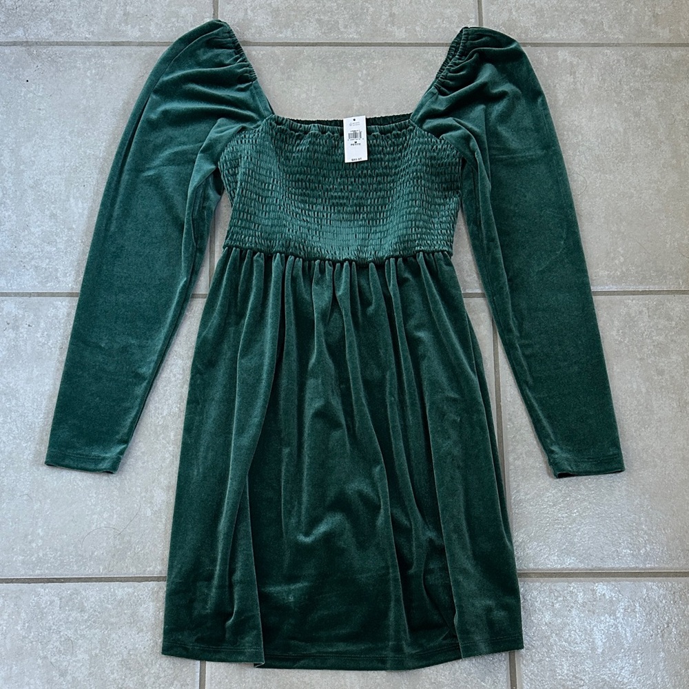 Gap Pine Green Velvet Smocked Mini
Dress